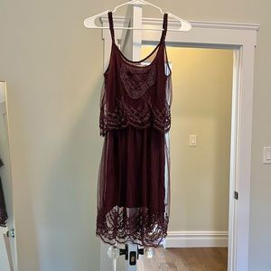 Burgundy Lace Mini Dress